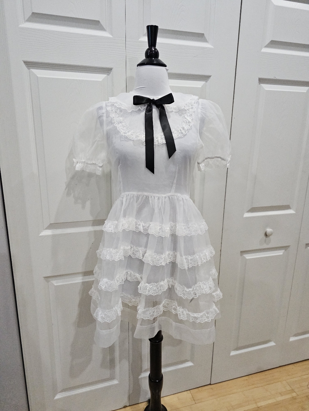 Dolls Kill Widow Goth Sheer White Lace Lolita Elegant Frills Babydoll Dress XS S - Picture 11 of 12